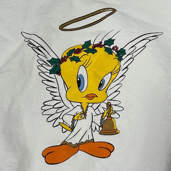Tweety Bird Angel Looney Tunes Vintage Cartoon 1990s Crewneck Sweatshirt - Picture 2 of 5